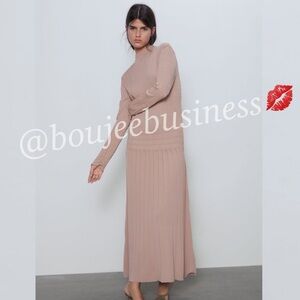 ZARA - BNWT Smocked Detail Knit Midi Dress with Pleated Skirt